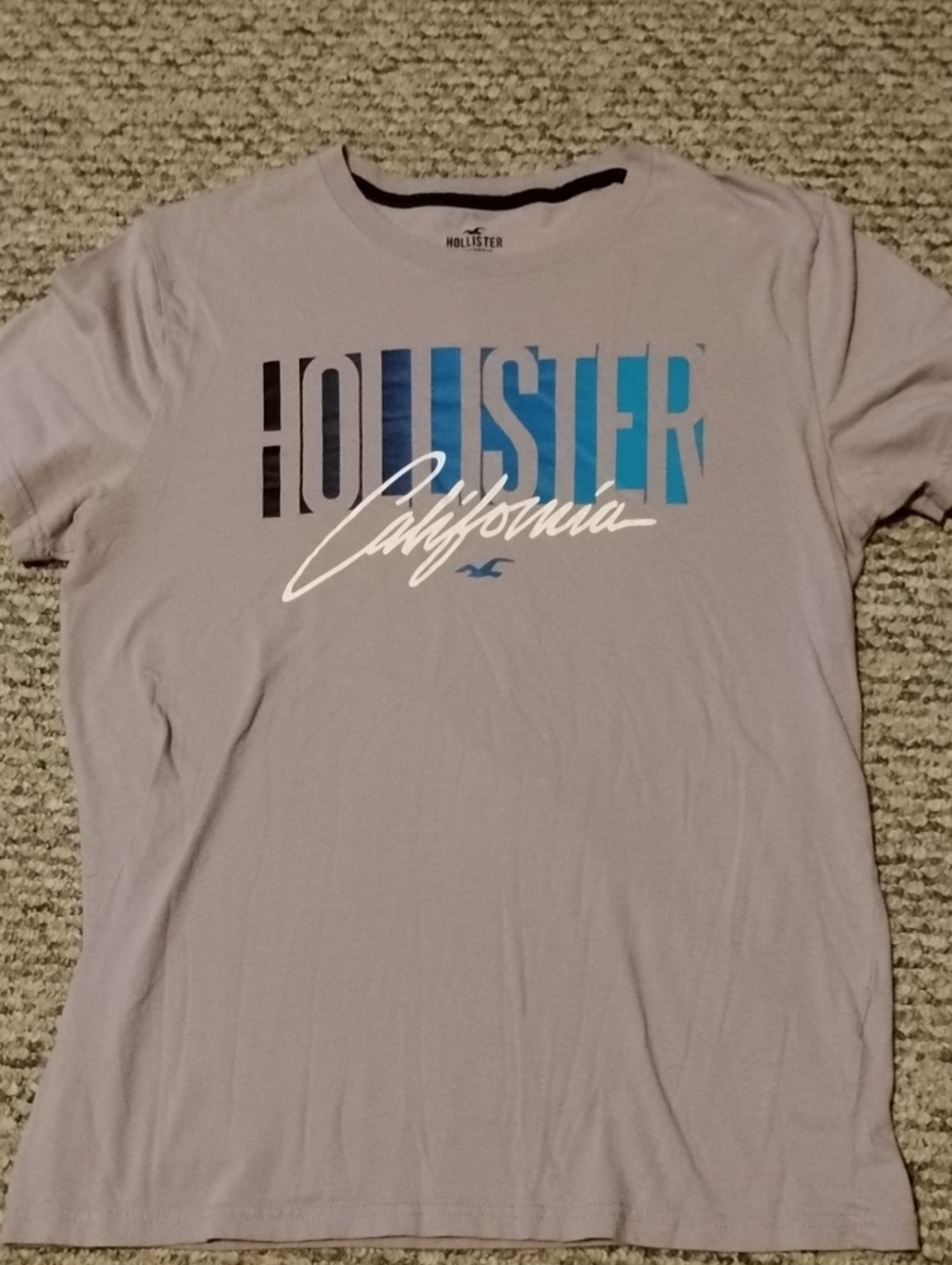 Hollister Short-Sleeve Graphic Tee in Lavender with Blue Print